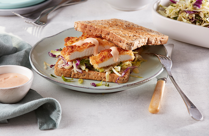 Grilled Chicken Schnitzel & Slaw on Toast