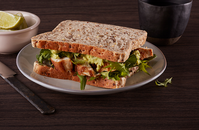 Mexican Chicken, Refried bean and Avocado Sandwich