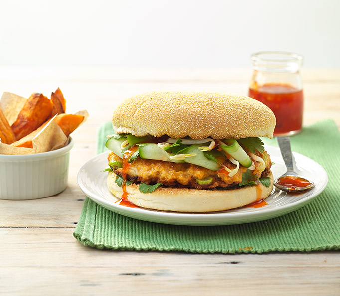 Thai Fish Burger with Kumera chips