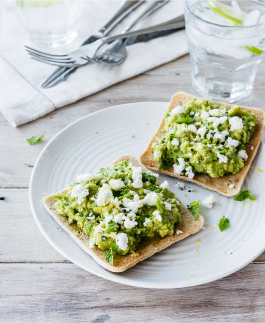 Smashed Avocado, Pea & Feta Topped Sandwich Thins