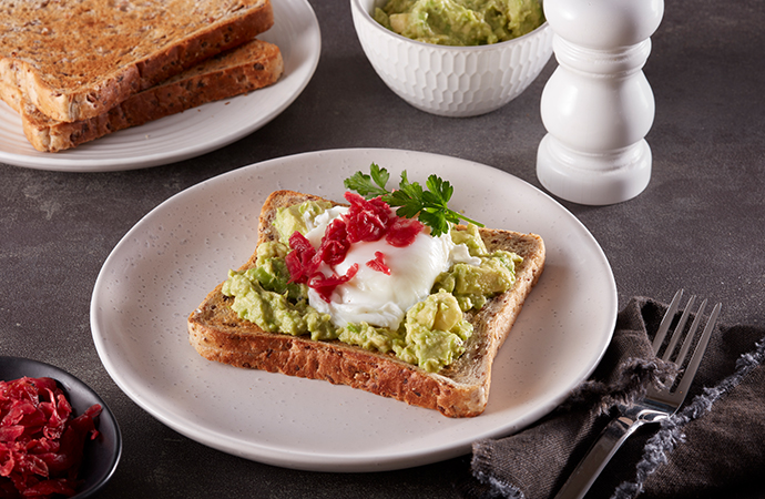 Smashed Avocado with Poached Egg and Kimchi